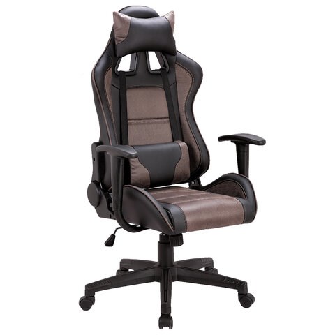 Кресло компьютерное BRABIX "GT Racer GM-100", две подушки, ткань, экокожа, черное/коричневое, 531819 531819 - фото 280499
