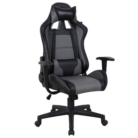 Кресло компьютерное BRABIX "GT Racer GM-100", две подушки, экокожа, черное/серое, 531926 531926 - фото 280546