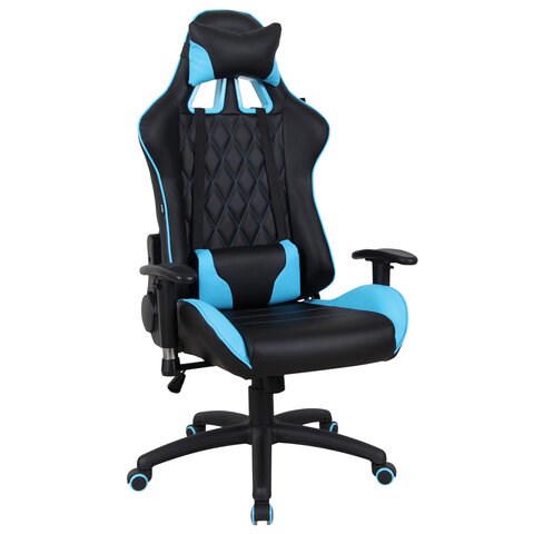 Кресло компьютерное BRABIX "GT Master GM-110", две подушки, экокожа, черное/голубое, 531928 531928 - фото 280548