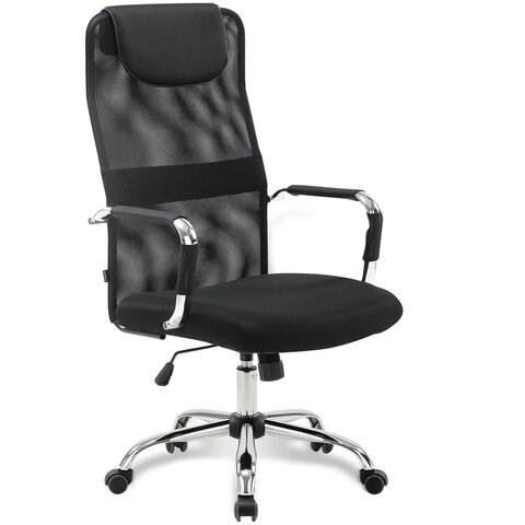 Кресло офисное BRABIX Fit EX-514, с подголовником, хром, черное, 531949 531949 - фото 280562