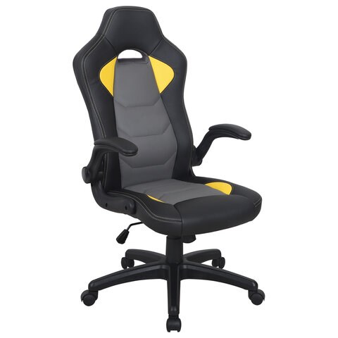 Кресло компьютерное BRABIX "Skill GM-005", откидные подлокотники, экокожа, черное/желтое, 532494 532494 - фото 280678