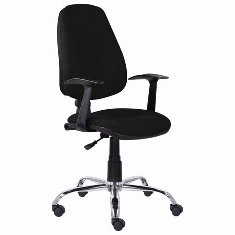 Кресло BRABIX Comfort MG-322, хром, регулируемая эргономичная спинка, ткань, черное, 532558 532558 - фото 280717