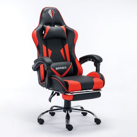 Кресло компьютерное BRABIX "Dexter GM-135", подножка, две подушки, экокожа, черное/красное, 532799 532799 - фото 280814