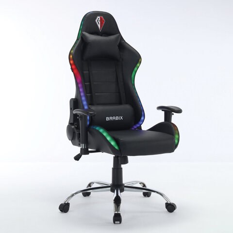 Кресло компьютерное BRABIX "Lumen GM-150 RGB", подсветка, две подушки, экокожа, черное, 532801 532801 - фото 280816