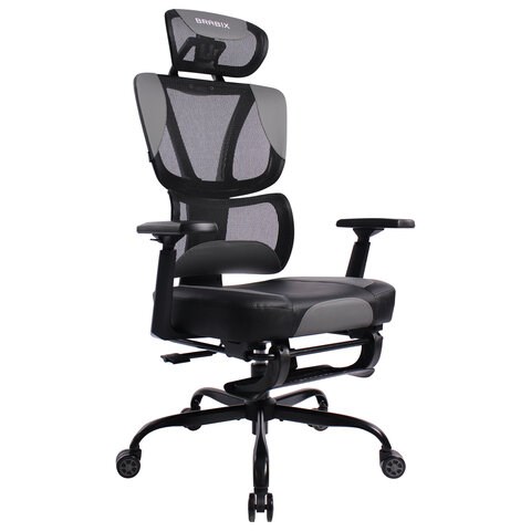 Кресло BRABIX PREMIUM "Venom GM-530", подножка, синхромеханизм, экокожа/сетка, черное/серое, 532951 532951 - фото 280839