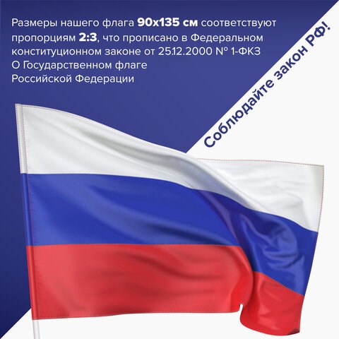 Флаг России 90х135 см без герба, ПОВЫШЕННАЯ прочность и влагозащита, флажная сетка, STAFF, 550227 550227 - фото 280918