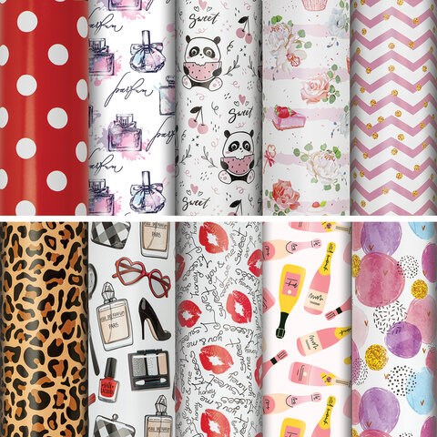 Бумага упаковочная подарочная мелованная For Women, 70x100 см, 10 дизайнов ассорти, ЗОЛОТАЯ СКАЗКА, 591915 591915 - фото 281079