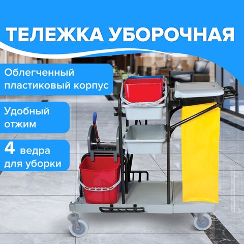 Тележка уборочная BRABIX, ведра 2х20 л, 2х11 л, механический отжим, держатель для мешка, мешок, 2 поддона, 601501 601501 - фото 281501