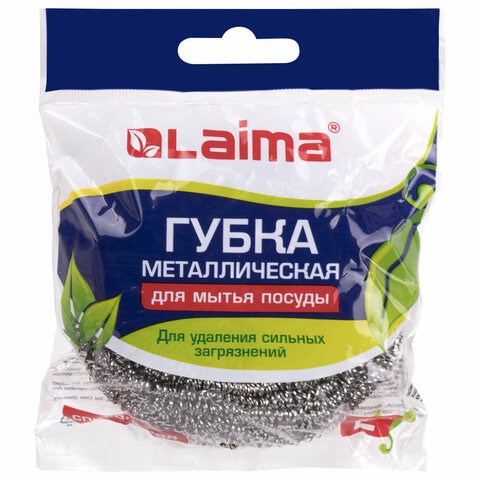 Губка (мочалка) для посуды металлическая ЛАЙМА, большая, спиральная, 50 г, 603101 603101 - фото 281812