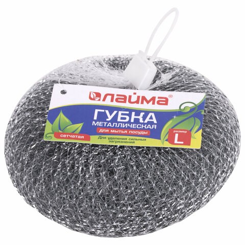 Губка (мочалка) металлическая, сетчатая, 60 г, БОЛЬШАЯ, для посуды, гриля, плиты, LAIMA, 603105 603105 - фото 281815