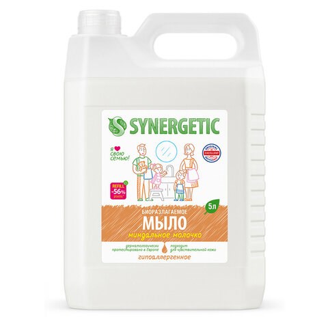 Мыло жидкое 5 л SYNERGETIC Миндальное молочко, гипоаллергенное, биоразлагаемое 605553 - фото 282317