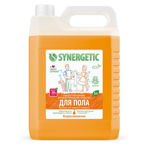 Средство для мытья пола и поверхностей 5 л SYNERGETIC, c дезинфицирующим эффектом, биоразлагаемое 605556 - фото 282319
