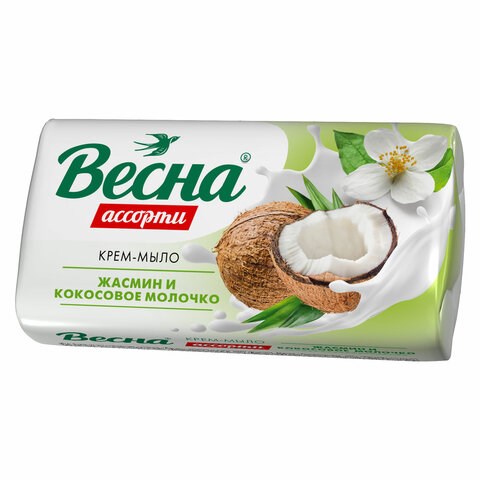 Мыло-крем 90 г ВЕСНА АССОРТИ "Жасмин и кокосовое молочко", нежная пена, 6205 608739 - фото 283435