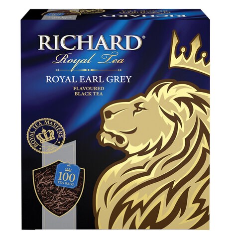 Чай RICHARD "Royal Earl Grey" черный цейлонский с бергамотом, 100 пакетиков по 2 г, 610250 622172 - фото 284283
