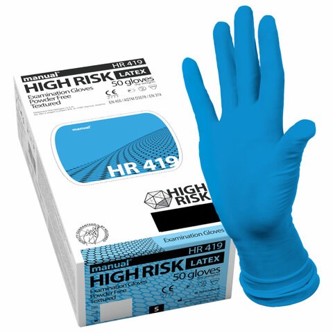 Перчатки латексные смотровые MANUAL HIGH RISK HR419 Австрия, 25 пар (50 шт.), размер XL (очень большой) 631207 - фото 284602