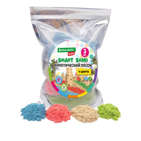 Песок для лепки кинетический, 4 цвета, 3000г, пакет, BRAUBERG KIDS, код 1С, 666005 666005 - фото 285262