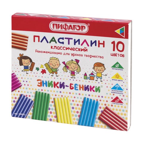 Пластилин классический ПИФАГОР "ЭНИКИ-БЕНИКИ", 10 цветов, 200 г, со стеком, картонная упаковка, 100972 100972 - фото 286201