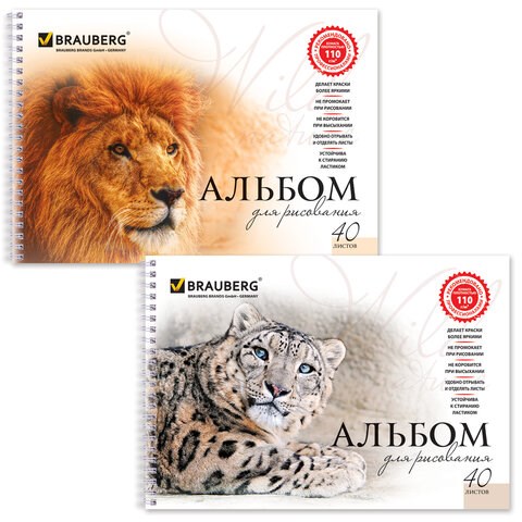 Альбом для рисования, А4, 40 листов, гребень, обложка картон, BRAUBERG, 205х290 мм, Благородные кошки (2 вида), 102831 102831 - фото 286214