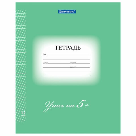 Тетрадь 12 л. BRAUBERG ЭКО 5-КА, частая косая линия, обложка плотная мелованная бумага, ЗЕЛЕНАЯ, 104766 104766 - фото 286281