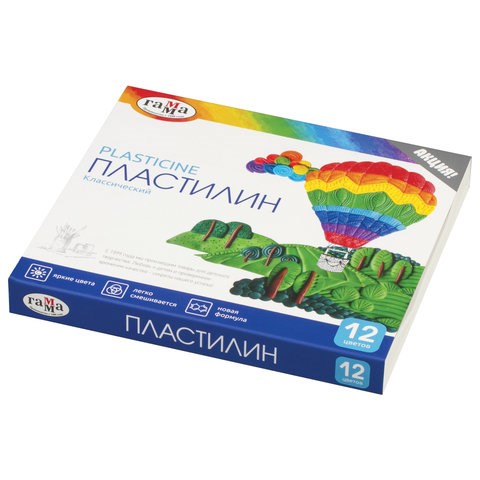 Пластилин классический ГАММА "Классический", 12 цветов, 240 г, со стеком, картонная упаковка, 281033 104927 - фото 286285