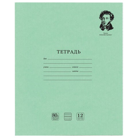 Тетрадь ВЕЛИКИЕ ИМЕНА. Пушкин А.С., 12л. частая косая С ДОПОЛНИТЕЛЬНОЙ ГОРИЗОНТАЛЬНОЙ, плотная бумага 80г/м, обложка офсет, BRAUBERG, 105718 105718 - фото 286338