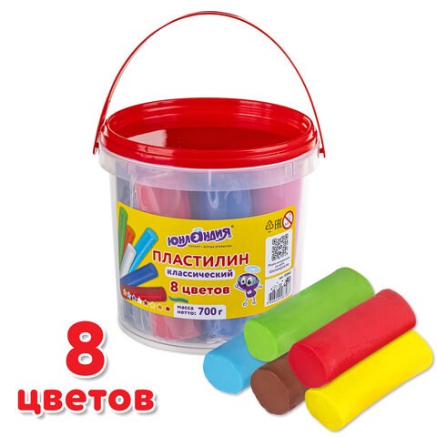 Пластилин в ведерке ЮНЛАНДИЯ, 8 цветов, 700 г, ВЫСШЕЕ КАЧЕСТВО, 105862 105862 - фото 286344