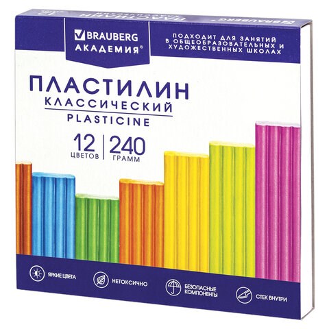 Пластилин классический BRAUBERG "АКАДЕМИЯ КЛАССИЧЕСКАЯ", 12 цветов, 240 г, СТЕК, ВЫСШЕЕ КАЧЕСТВО, 106423 106423 - фото 286378