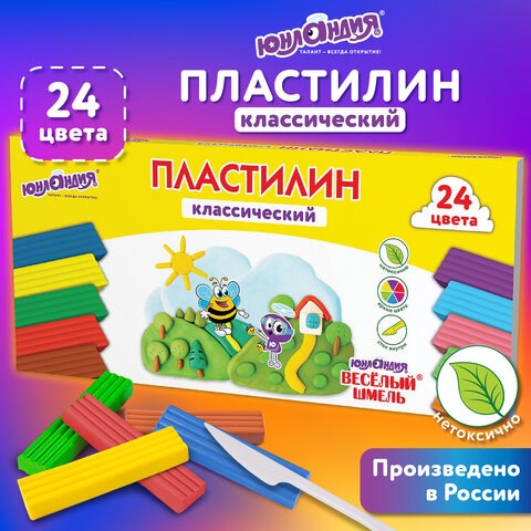 Пластилин классический ЮНЛАНДИЯ ВЕСЁЛЫЙ ШМЕЛЬ, 24 цвета, 480 грамм, стек, ВЫСШЕЕ КАЧЕСТВО, 106433 106433 - фото 286388