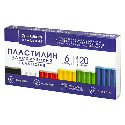 Пластилин классический BRAUBERG АКАДЕМИЯ КЛАССИЧЕСКАЯ, 6 цветов, 120 г, СТЕК, ВЫСШЕЕ КАЧЕСТВО, 106440 106440 - фото 286394