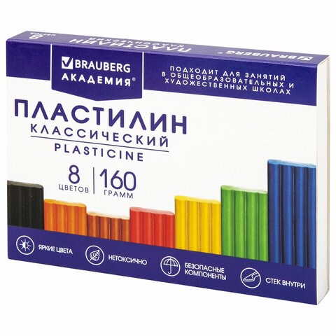 Пластилин классический BRAUBERG АКАДЕМИЯ КЛАССИЧЕСКАЯ, 8 цветов, 160 г, стек, ВЫСШЕЕ КАЧЕСТВО, 106500 106500 - фото 286426