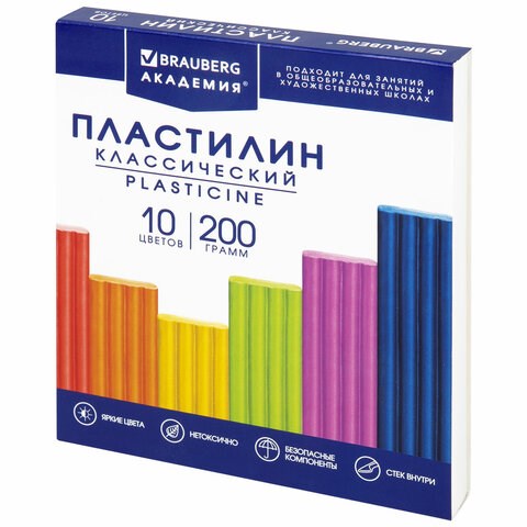 Пластилин классический BRAUBERG АКАДЕМИЯ КЛАССИЧЕСКАЯ, 10 цветов, 200 г, стек, ВЫСШЕЕ КАЧЕСТВО, 106503 106503 - фото 286428