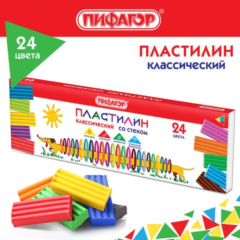 Пластилин классический ПИФАГОР "Веселая такса", 24 цвета, 360 г, СО СТЕКОМ, 106676 106676 - фото 286452