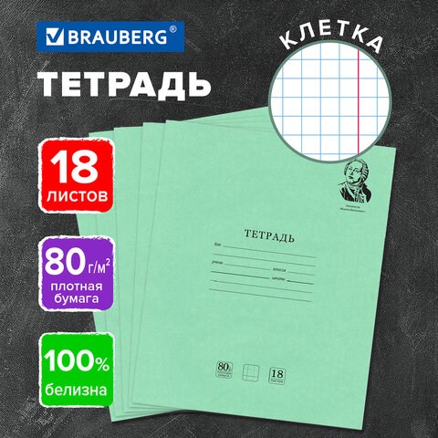Тетрадь BRAUBERG ВЕЛИКИЕ ИМЕНА, 18 л., клетка, плотная бумага 80 г/м2, обложка тонированный офсет, 106978 106978 - фото 286480