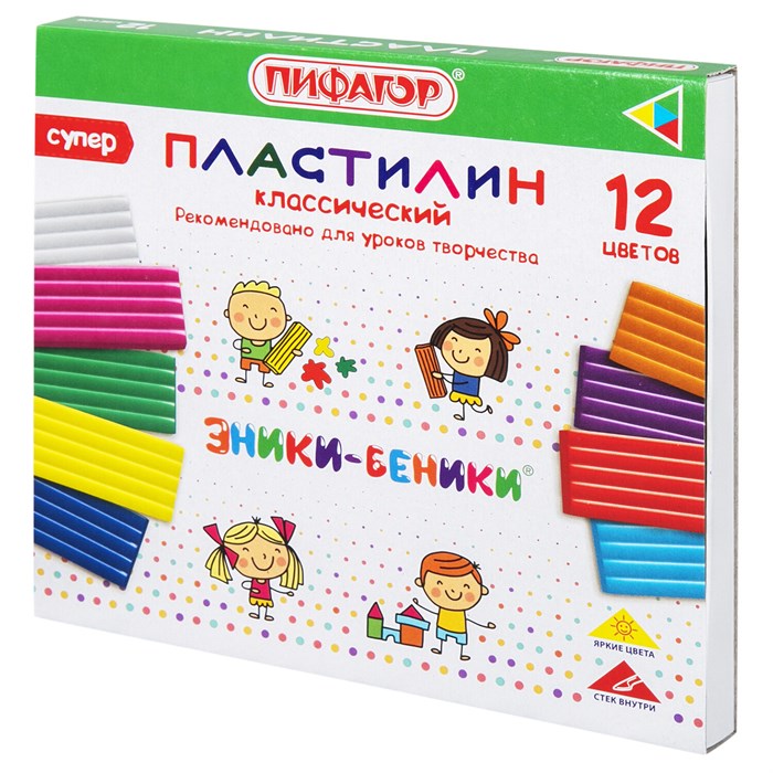 Пластилин классический ПИФАГОР ЭНИКИ-БЕНИКИ СУПЕР, 12 цветов, 240 грамм, стек, 106429 106429 - фото 28654