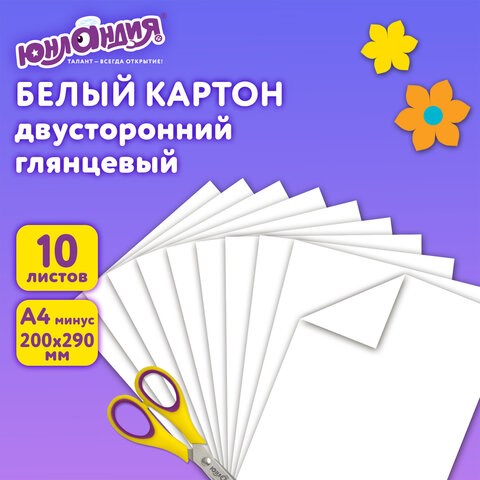 Картон белый А4 МЕЛОВАННЫЙ (белый оборот), 10 листов, в папке, ЮНЛАНДИЯ, 200х290 мм, ПАНДА, 111311 111311 - фото 286611