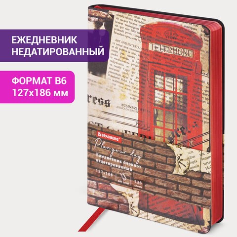Ежедневник недатированный B6 (127х186 мм), BRAUBERG VISTA, под кожу, гибкий, 136 л., "Good old England", 112107 112107 - фото 286799
