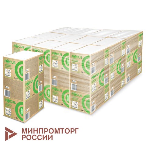 Полотенца бумажные 250 шт. FOCUS (Система H2) Eco, 1-слойные, белые, КОМПЛЕКТ 12 пачек, 24х21,5, Z-сложение, 5083814/5069958 112154 - фото 286812