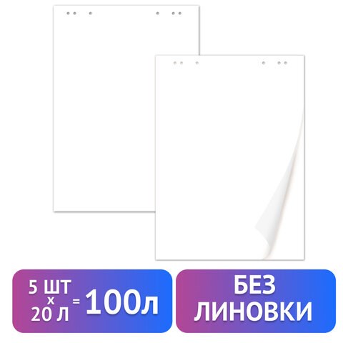 Блокноты для флипчарта ПЛОТНЫЕ 80 г/м2, BRAUBERG, 67,5х98 см, КОМПЛЕКТ 5 шт., 20 л., чистые, 124098 124098 - фото 287759