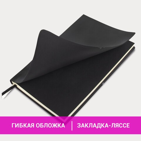 Блокнот А5 (148х218 мм), BRAUBERG "Black Jack", 128 л., гладкий кожзам, резинка, клетка, черный, 125240 125240 - фото 287833