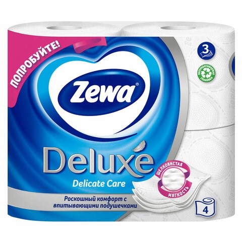 Бумага туалетная 3-х слойная, 4 рулона (4х18 м), белая, ZEWA Deluxe, 3228 126248 - фото 287864