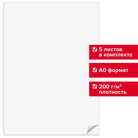 Ватман формат А0 (1200х840 мм), ГОЗНАК С-Пб, плотность 200 г/м2, КОМПЛЕКТ 5 листов, BRAUBERG, 126310 126310 - фото 287866