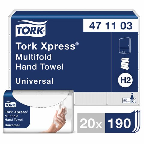 Полотенца бумажные (1 пачка 190 листов) TORK (H2) Universal, 2-слойные, цвет натуральный.,23,4х21,3, Z-сложение, 471103 127070 - фото 287928