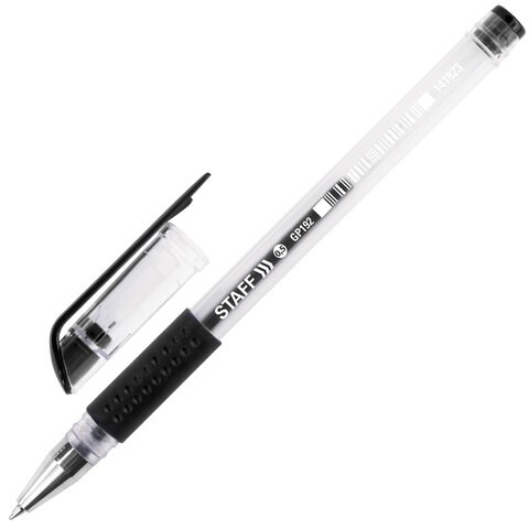 Ручка гелевая с грипом STAFF "EVERYDAY" GP-192, ЧЕРНАЯ, корпус прозрачный, узел 0,5 мм, линия письма 0,35 мм, 141823 141823 - фото 288401