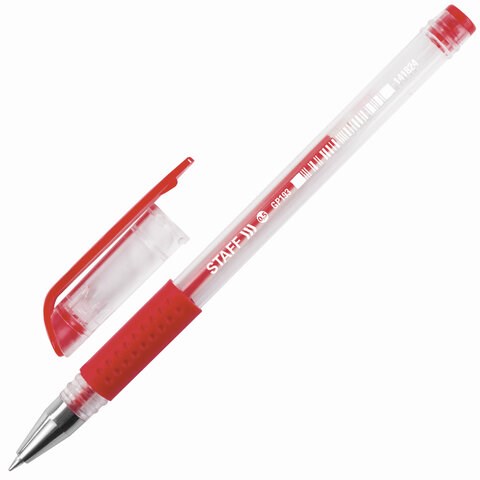 Ручка гелевая с грипом STAFF "EVERYDAY" GP-193, КРАСНАЯ, корпус прозрачный, узел 0,5 мм, линия письма 0,35 мм, 141824 141824 - фото 288402