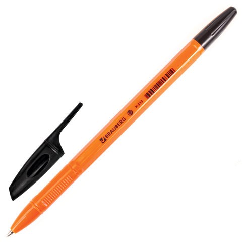 Ручка шариковая BRAUBERG "X-333 Orange", ЧЕРНАЯ, корпус оранжевый, узел 0,7 мм, линия письма 0,35 мм, 142410 142410 - фото 288473