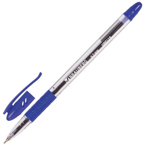 Ручка шариковая масляная с грипом BRAUBERG Glassy, СИНЯЯ, корпус прозрачный, узел 0,7 мм, линия письма 0,35 мм, 142698 142698 - фото 288515