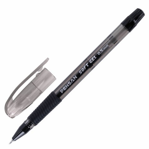 Ручка гелевая с грипом PENSAN Soft Gel Fine, ЧЕРНАЯ, игольчатый узел 0,5 мм, линия 0,4 мм, 2420/12 143392 - фото 288646