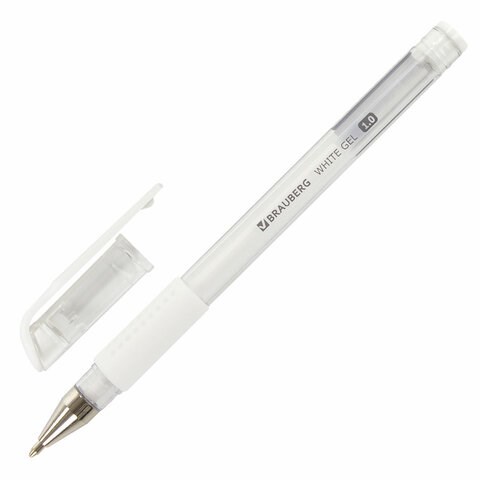 Ручка гелевая с грипом BRAUBERG White, БЕЛАЯ, пишущий узел 1 мм, линия письма 0,5 мм, 143416 143416 - фото 288648