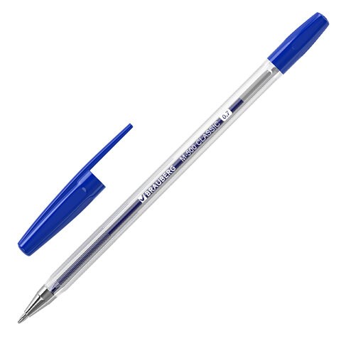 Ручка шариковая BRAUBERG "M-500 CLASSIC", СИНЯЯ, корпус прозрачный, узел 0,7 мм, линия письма 0,35 мм, 143444 143444 - фото 288658