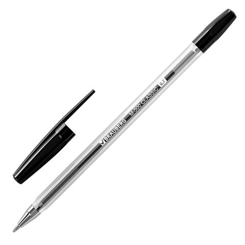 Ручка шариковая BRAUBERG "M-500 CLASSIC", ЧЕРНАЯ, корпус прозрачный, узел 0,7 мм, линия письма 0,35 мм, 143445 143445 - фото 288659